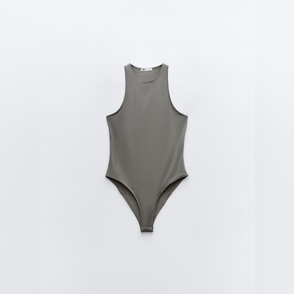NWT Zara Polyamide Halter Bodysuit in Dark Grey Size L - Picture 7 of 15
